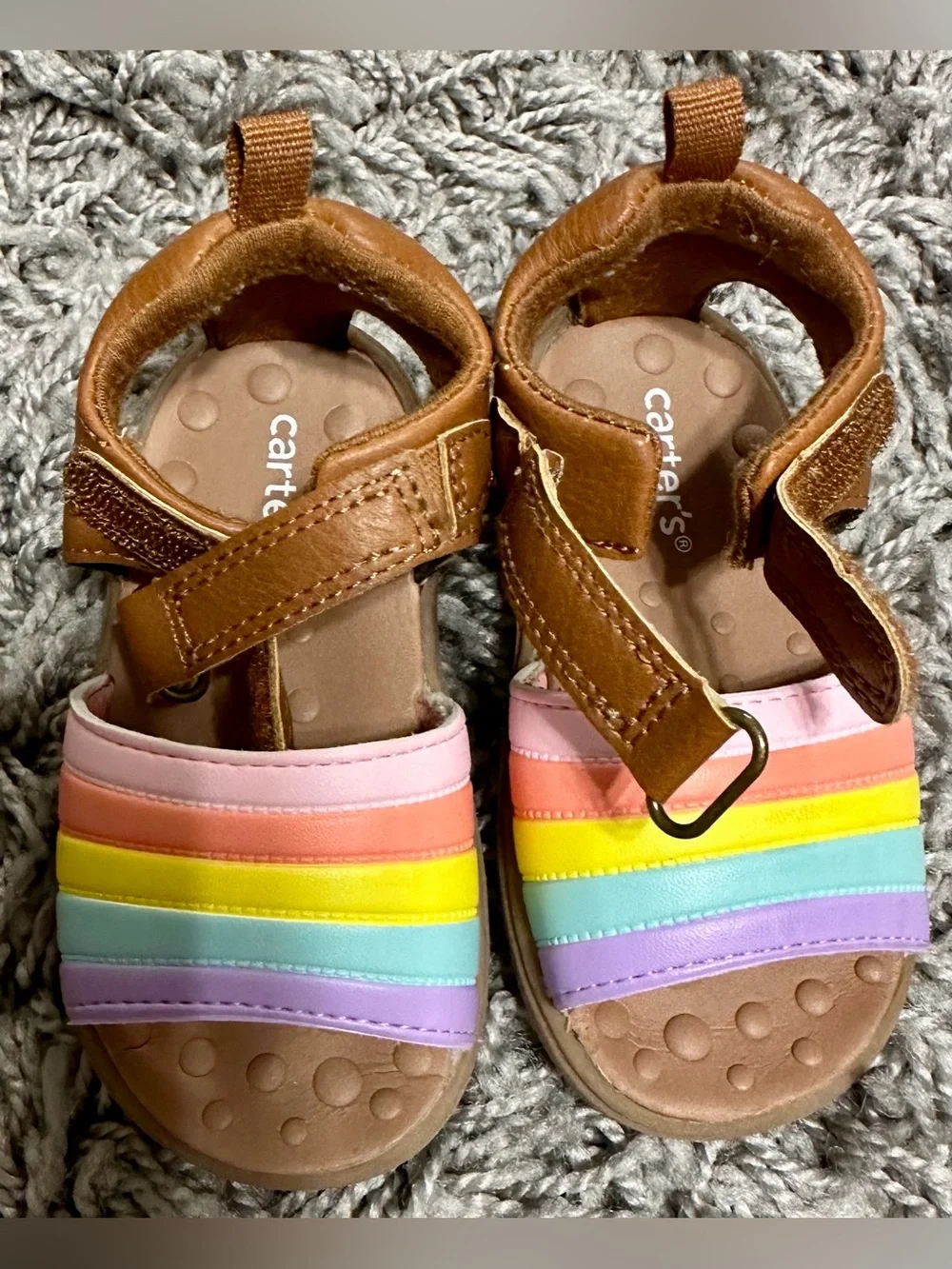Carter's Brown Leather Sandals with Pastel Rainbow Straps